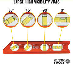 Klein Tools 935RB Torpedo Level, 8-Inch Billet Magnetic Level, 0/30/45/90 Degree Vials, V-Groove, Tapered Nose, High-Visibility Vial and Body