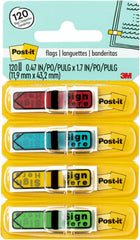 Post-it Message Sign Here Flags, 30/Dispenser, 4 Dispensers/Pack, .47 in Wide, Assorted Colors (684-SH)